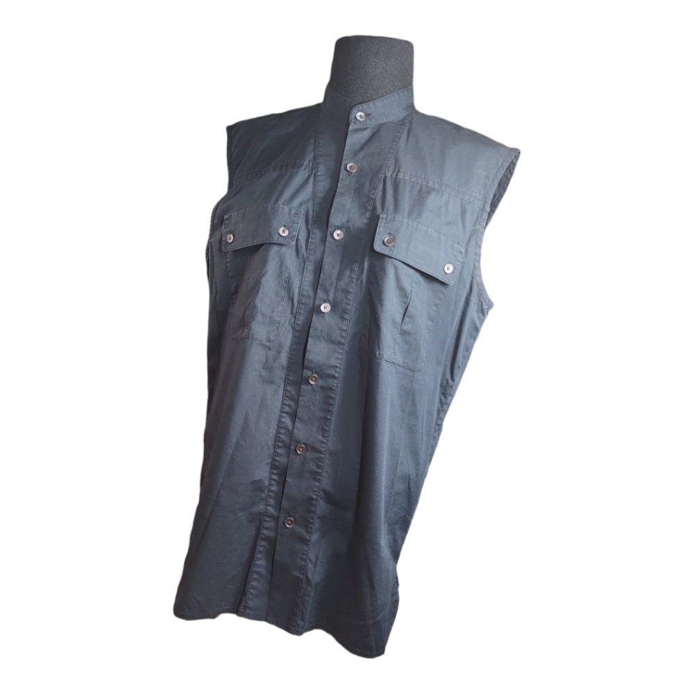 Helmut LangBlue Mock Neck Sleeveless Button-Up Top XS - Picture 7 of 11